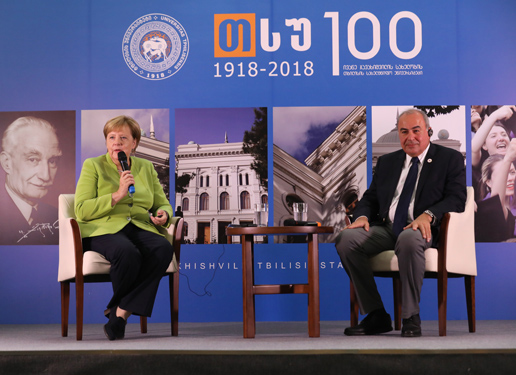 German Chancellor Angela Merkel Meets Students at TSU  